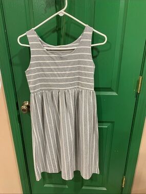 Girls Gray and White Striped Sleeveless Dress - Classic Summer Style